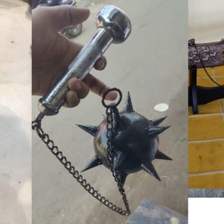 Traditional Mulkundu Spiked Mace with Chain – Handheld Metal Kalari, Silambam Training & Stage Combat Prop (pack of 2)
