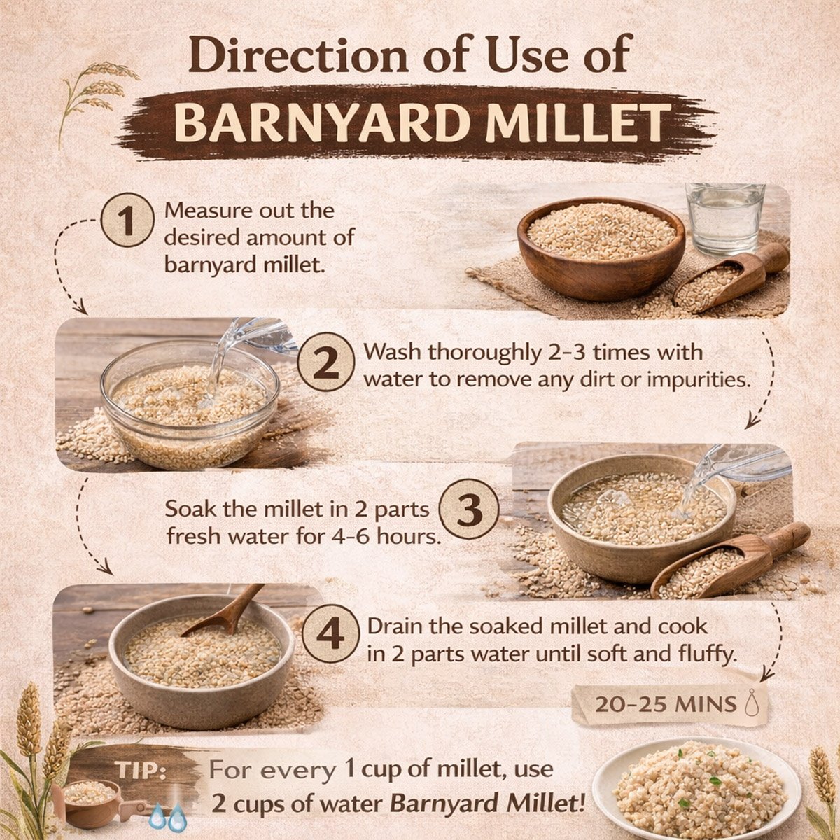 ThamizharUnavu Kuthirai Vaali (Barnyard Millet) 1kg | High Fibre Millet Rice | Traditional Millet - Image 4