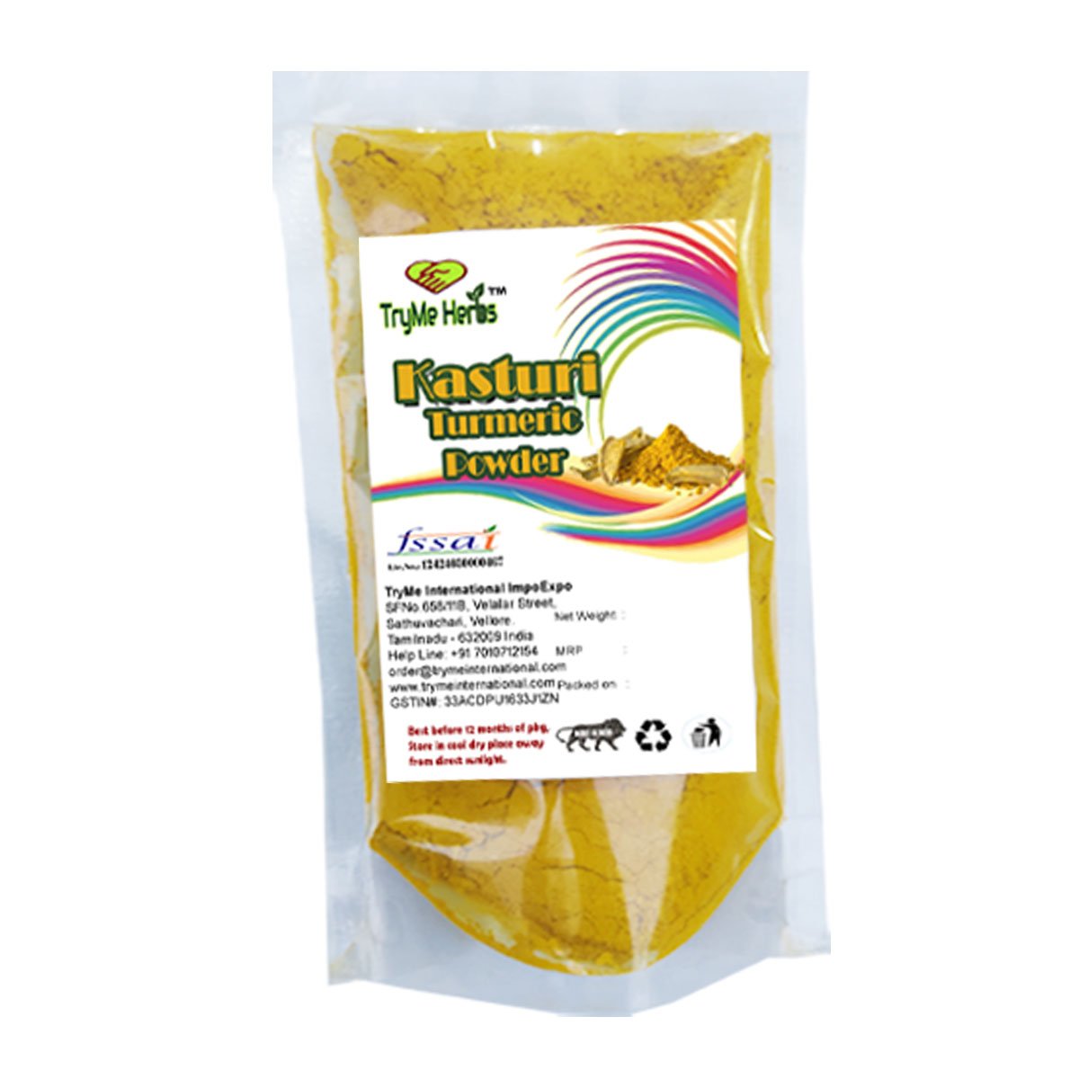 TryMe Herbs Wild Turmeric Powder (Kasturi Manjal) 100g | Curcuma Aromatica | Natural Herbal Face & Body Care Powder